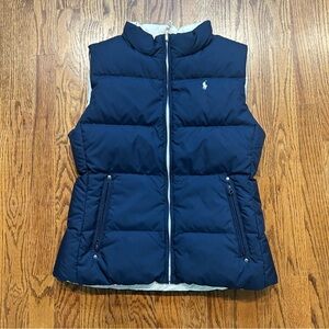 Ralph Lauren Blue/Cream Reversible Duck Down Puffer Vest Jacket Youth XL W’s ~S